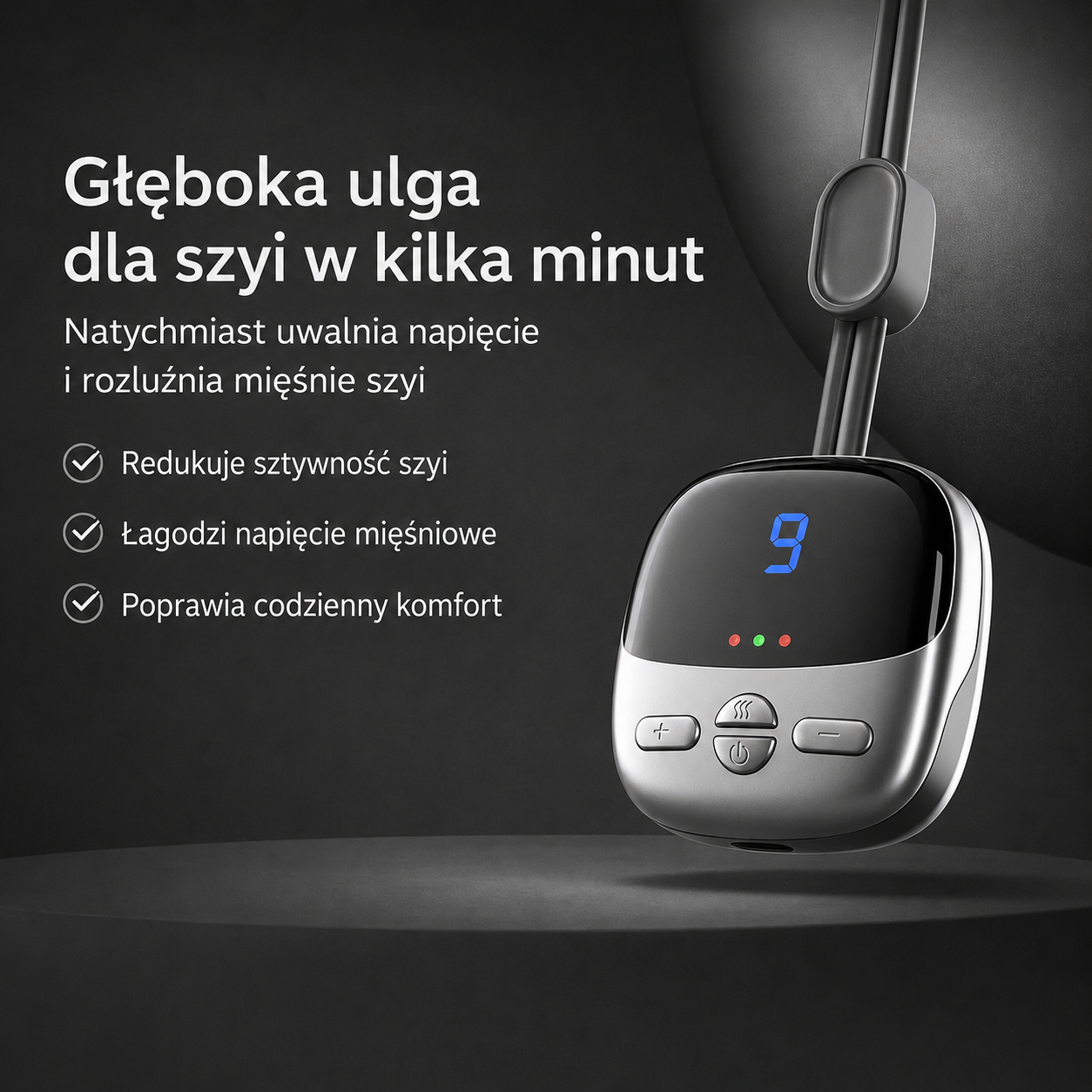 Masażer karku EMS z podgrzewaniem — rozluźnia mięśnie szyi