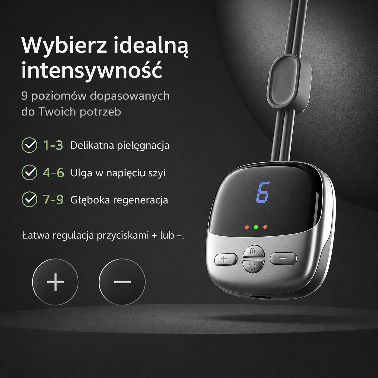 Masażer karku — 9 poziomów intensywności do wyboru